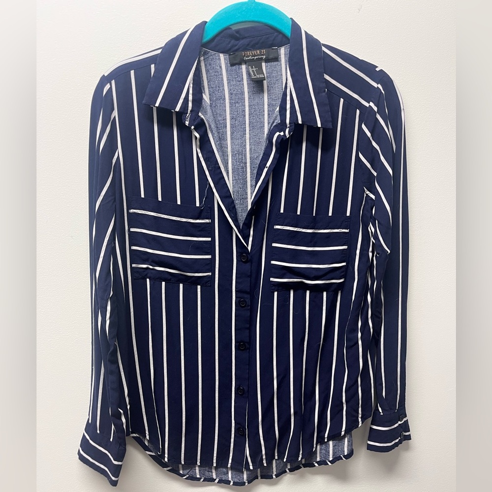 Forever 21 Navy and White Striped Shirt